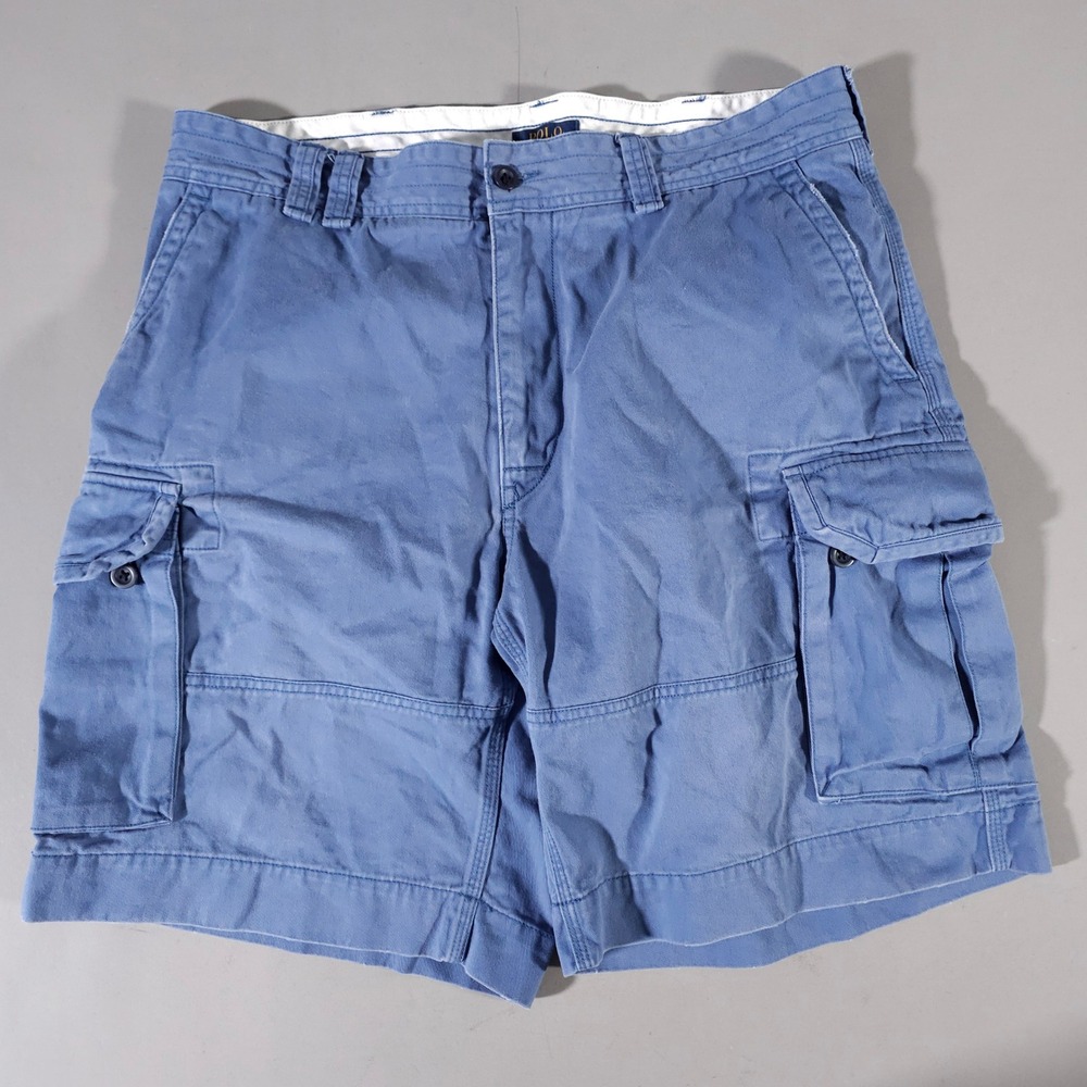 Polo Ralph Lauren Cargo Shorts Mens 38 Blue Cotton Twill Multi Pocket Casual‎